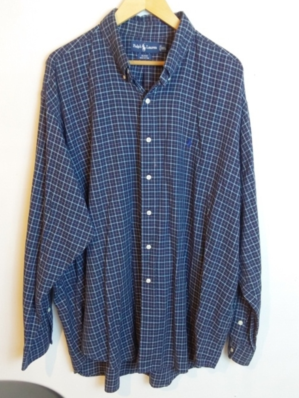 Ralph Lauren| Navy Plaid Button-Down Shirt Blue Pony Long Sleeve Preppy Flaw XXL